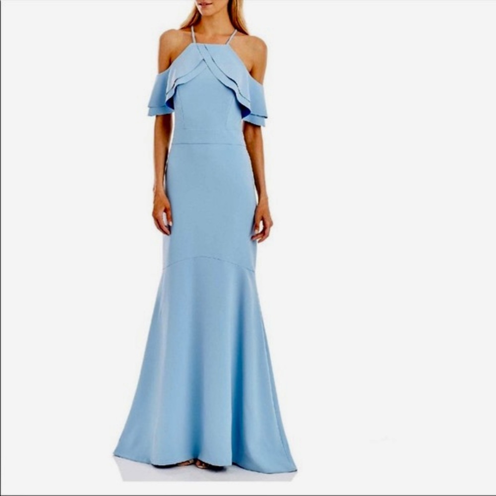 Nicole Miller Blue Cold Shoulder Formal Evening Gown Long Dress – Size 8